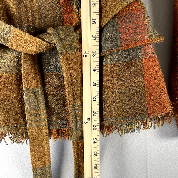 Anthropologie Cartonnier Plaid Wrap Blazer Women 0 Brown Fringe Tweed Fall - Picture 13 of 16